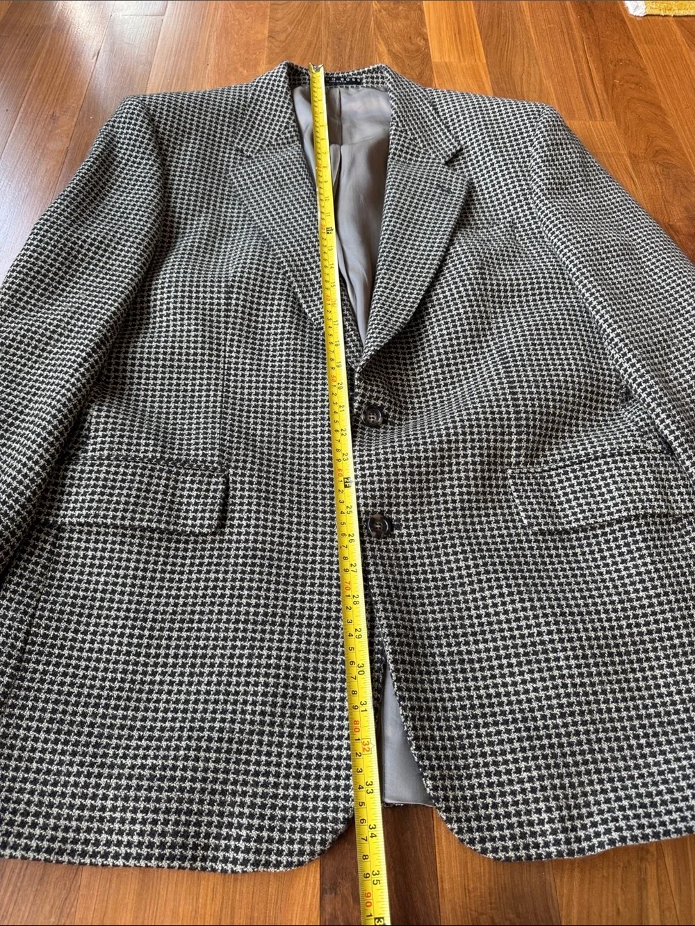VTG 90s BOSS Hugo Boss Black & White Houndstooth Sport Coat 44L - Made In USA